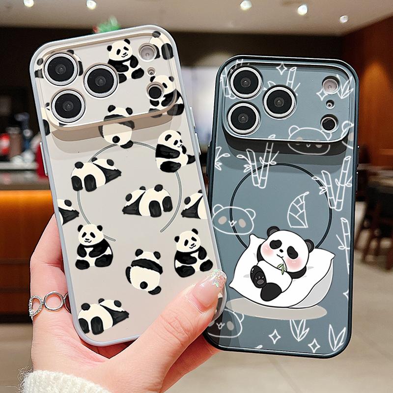Lovely Baby Panda Pattern Case For iPhone 17 Pro Max Funda iPhone 16 15 14 13 Pro Max Magnetic For Magsafe Hybrid Slim Matte Cover