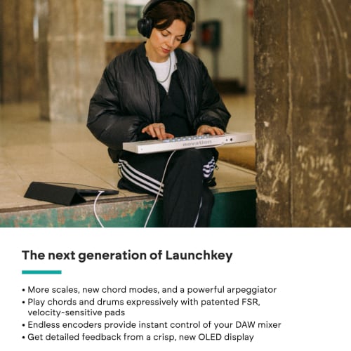 Novation Launchkey Mini 37 White MK4 - Portable 37 Mini-Key, USB, MIDI Keyboard with DAW Integration, Chord & Scale Modes, 16 Drum Pads, Arpeggiator,