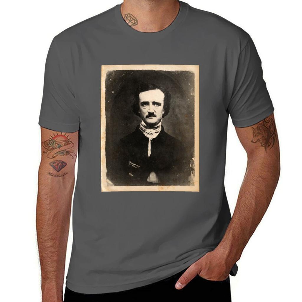 Edgar Allan Poe Inspiriertes Vintage Foto Porträt Druck T-Shirt Sportlich Lässig Schnelltrocknendes T-Shirt