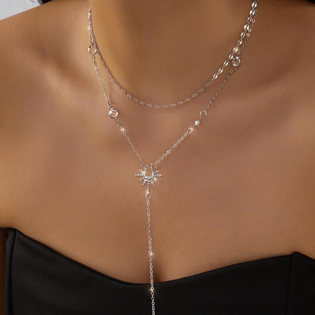 Collier Y Étoilé Orné de Diamants avec Chaîne Perles pour Femmes et Hommes