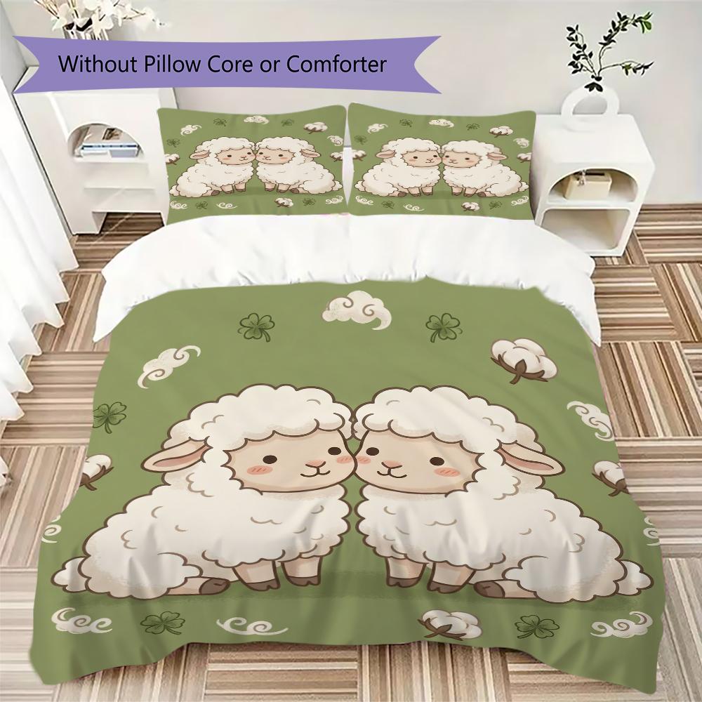 Vintage Sheep Pattern Bedding Uilt Set Uilt Cover Pillowcase Home Decoration Birthday Gift (1 * Duvet Cover + 2 * Pillowcase Without Core)