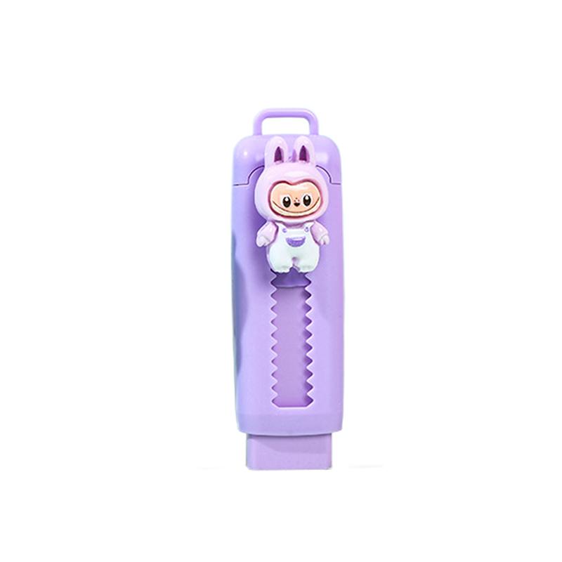 Gomma da cancellare push-pull Labubu anime carino Gomma da cancellare cartone animato Cancelleria per studenti Forniture scolastiche Regalo violetto