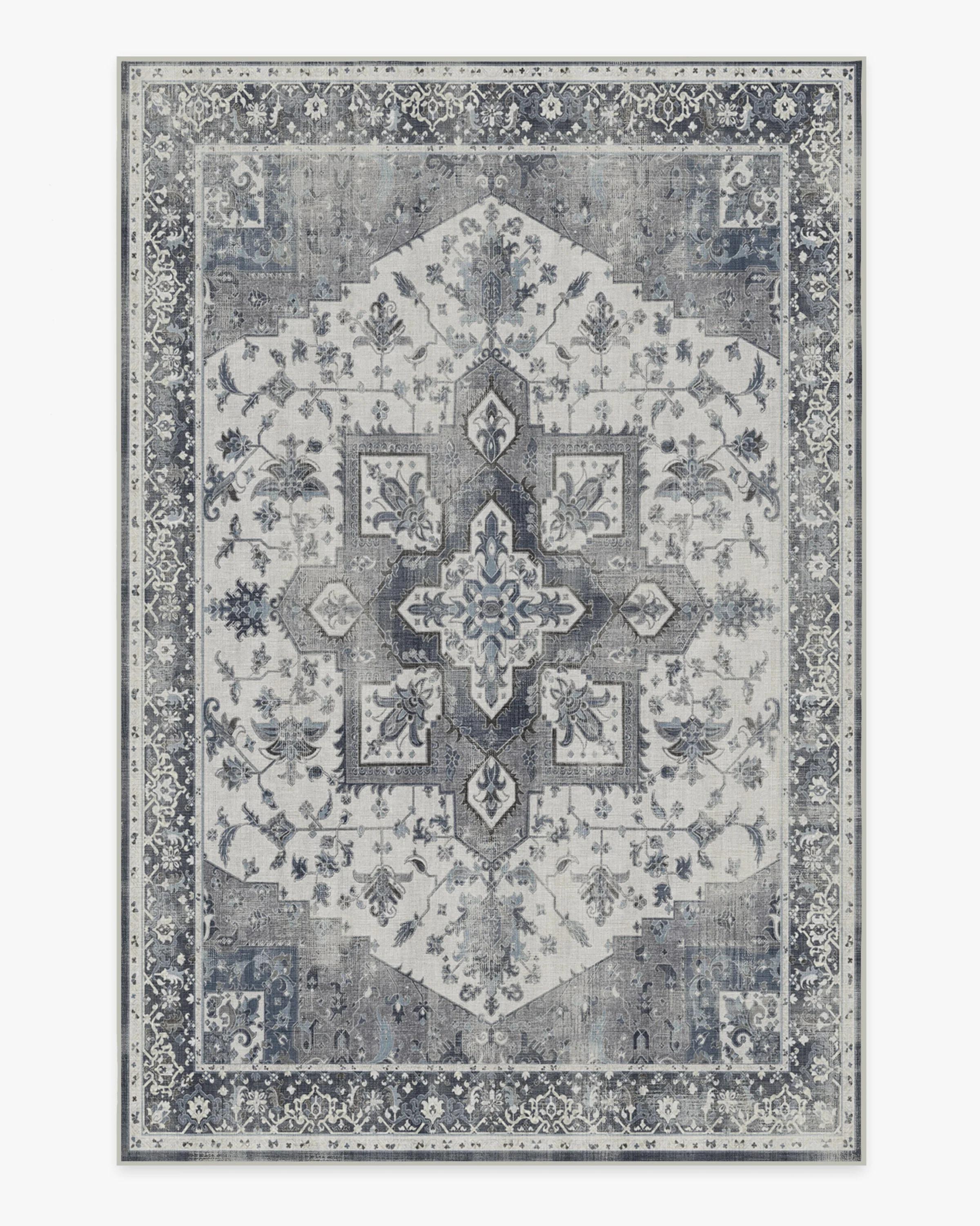

Blue Oriental Style Washable Vintage Rug Living Room Non-Slip Traditional Stain Resistant Indoor Carpet Bathroom Entry Door Mat 40x60cm