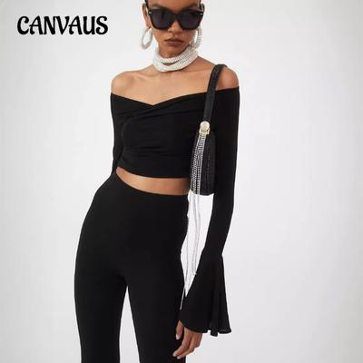 Top de vară pentru femei cu mâneci mari evazate, croială slim, sexy, cu guler linie