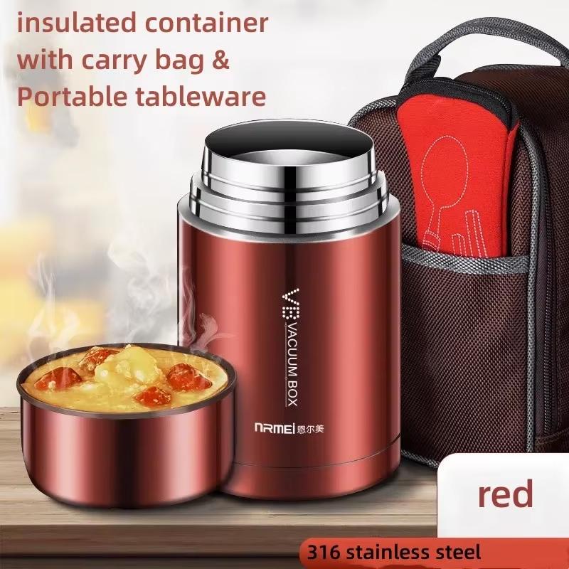 600/800/1000ml Food Thermos, 316 Stainless Steel Vacuum Insulated Food Jar With Spoon Kid Lunch Box with insulated carry bag