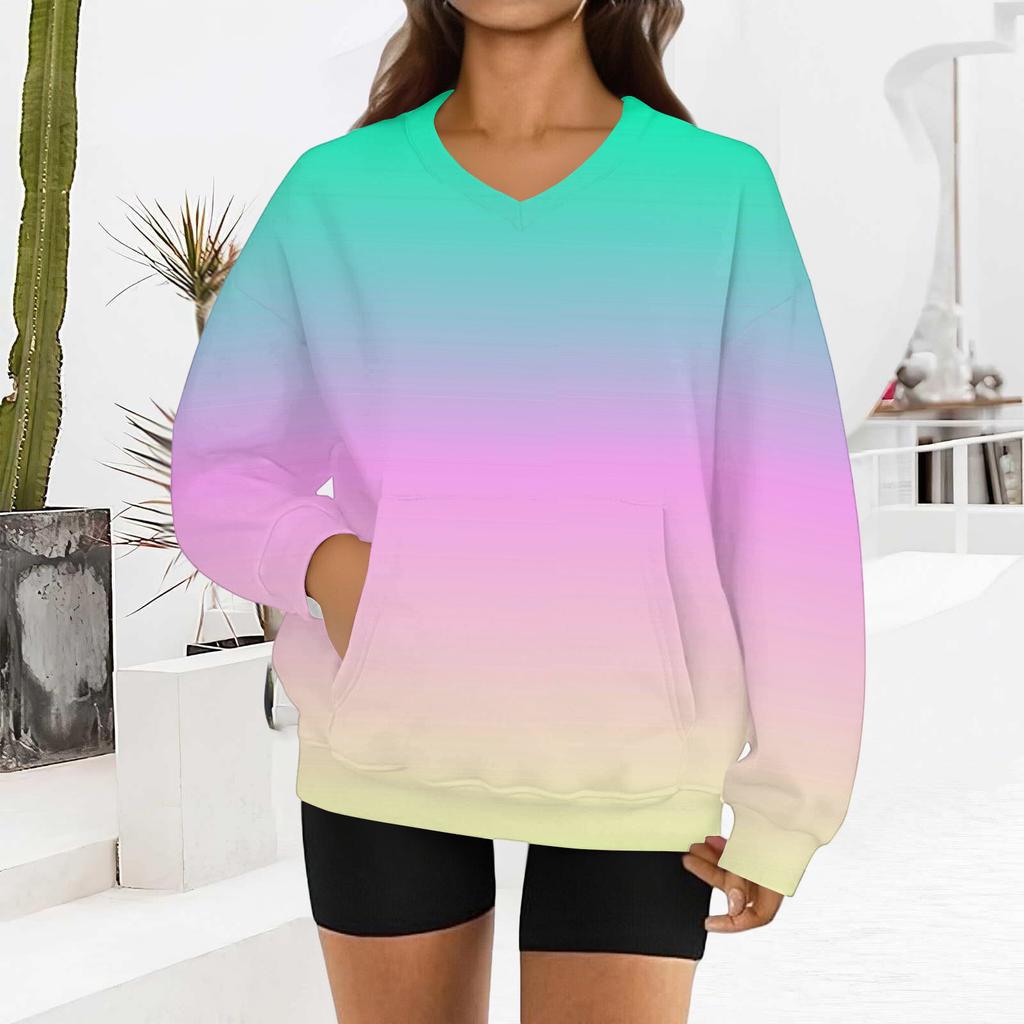 Women's Fashion Gradient Print Long-Sleeved V-Neck Sweatshirt
