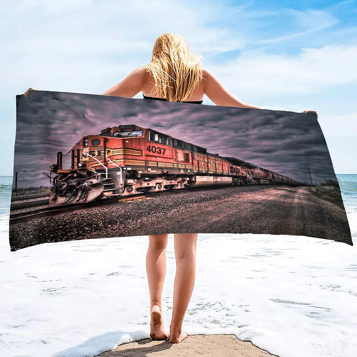 

Retro Steam Train Beach Towel Quick Dry Microfiber Beach Towels Lightweight Large Pool Towel for Swimming Camping Gym Travel W40*H60(CM)
