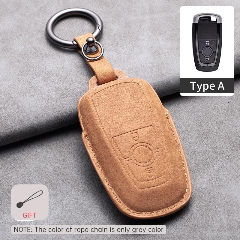 Car Remote Key Case Cover Holder for Ford Raptor F150 Edge Fusion Mustang Explorer F150 F250 F350 Ecosport Leahter Keychain Fob