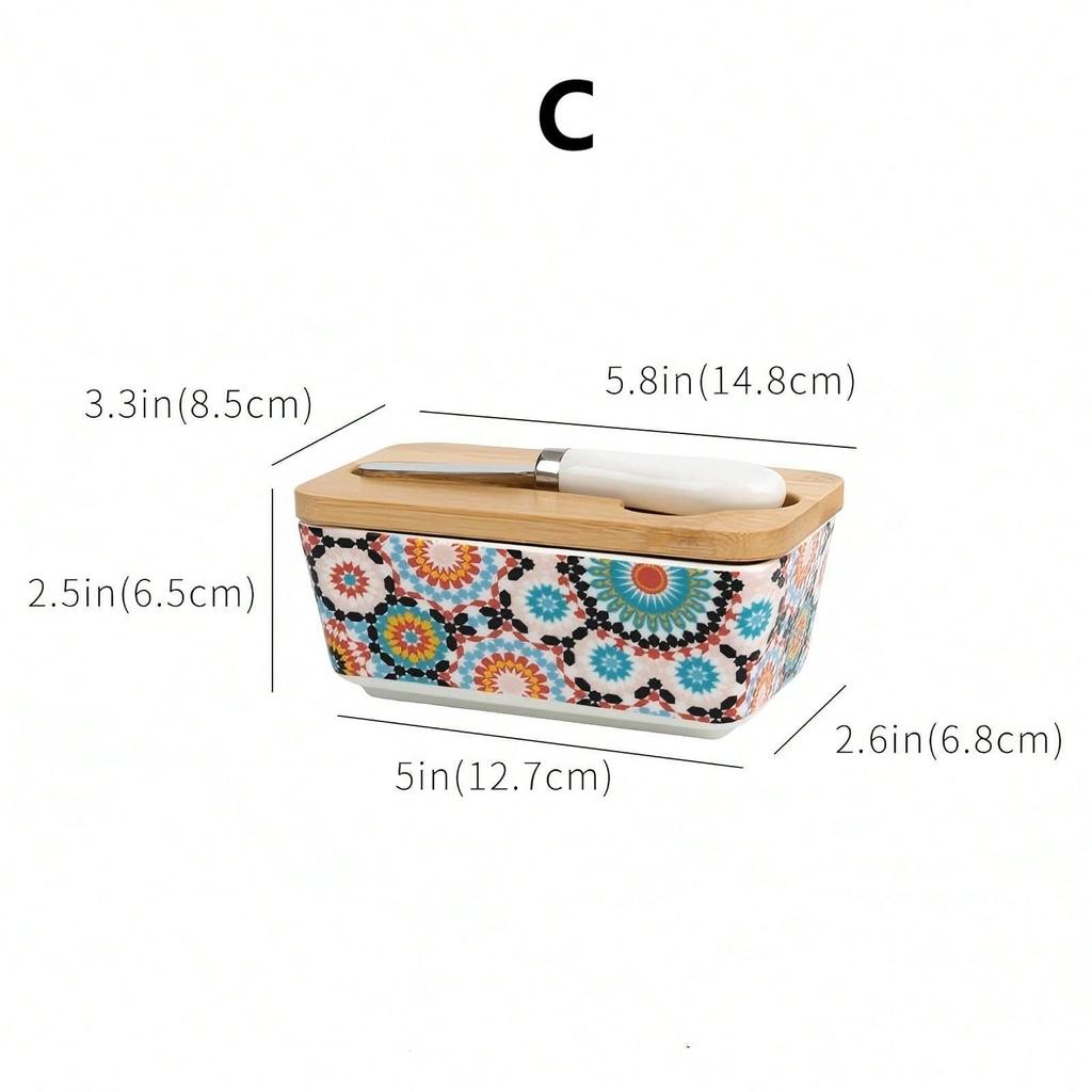Rural Style Ceramic Butter Box Cheese with Knife and Lid Storage Box Household Kitchen Organizers Cheese Storage Containers