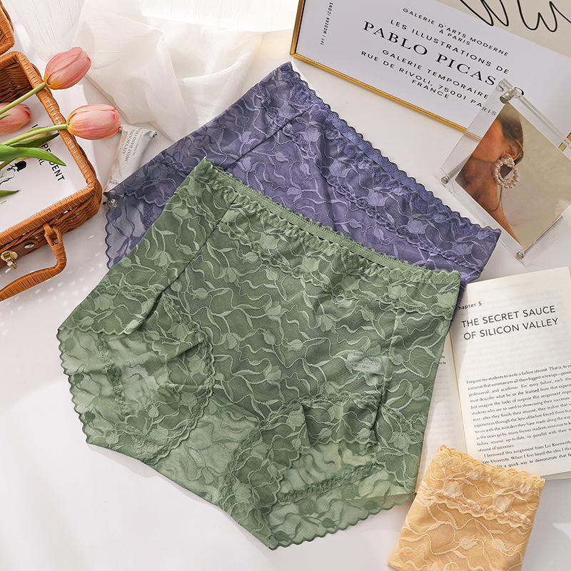 Intimo da Donna a Vita Alta in Pizzo, Slip in Rete Trasparente, Mutandine Sexy Traspiranti Elasticizzate, Lingerie Taglie Forti L