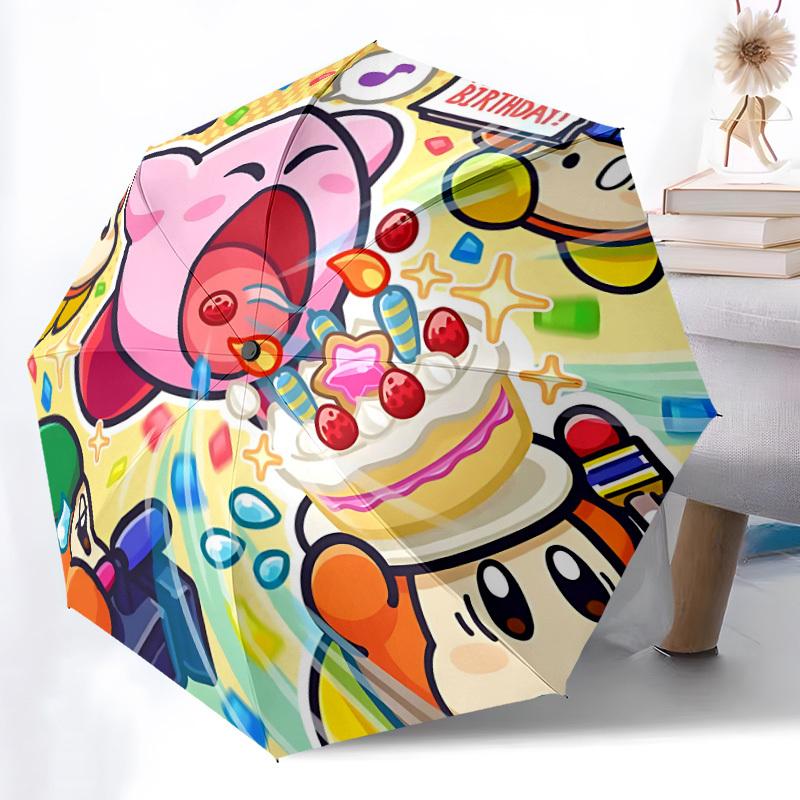1 STUKS Kirby Feest Automatisch Open/Sluit Klapbare Draagbare Paraplu met 8 Ribbenstructuur voor Vrouwen/Mannen, Gebruik het hele jaar door   0901158