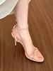 High heels women's summer 2025 new French bow round head with open-toed stiletto temperament sandals women