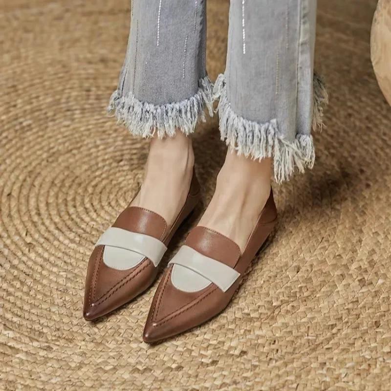 Women Flat Shoes Pointed Toe Low-heeled Loafers Fashion Designer Trendy New Soft-soled Elegant Dress High-heeled Shoes