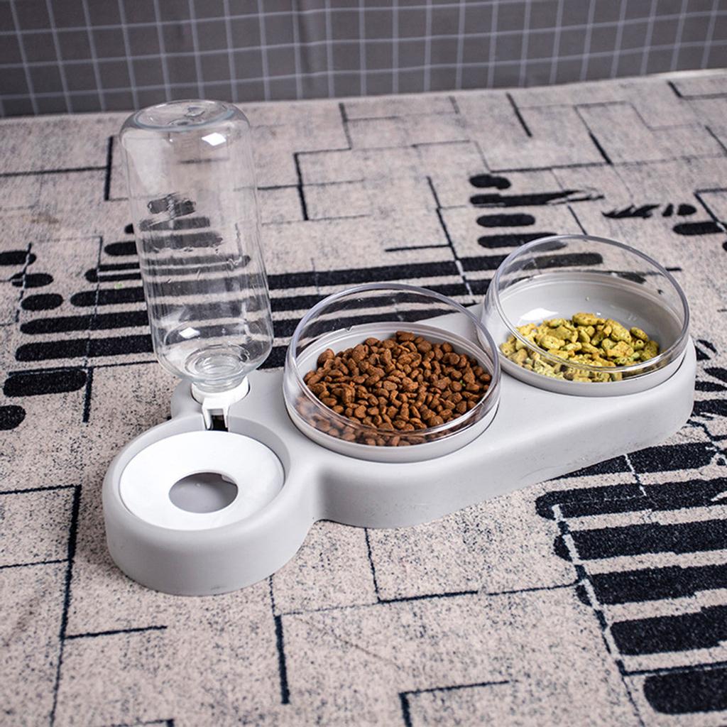 Bowl Set With 3 Glasses Double Food Bowl Wet And Dry Food With Water Bottle