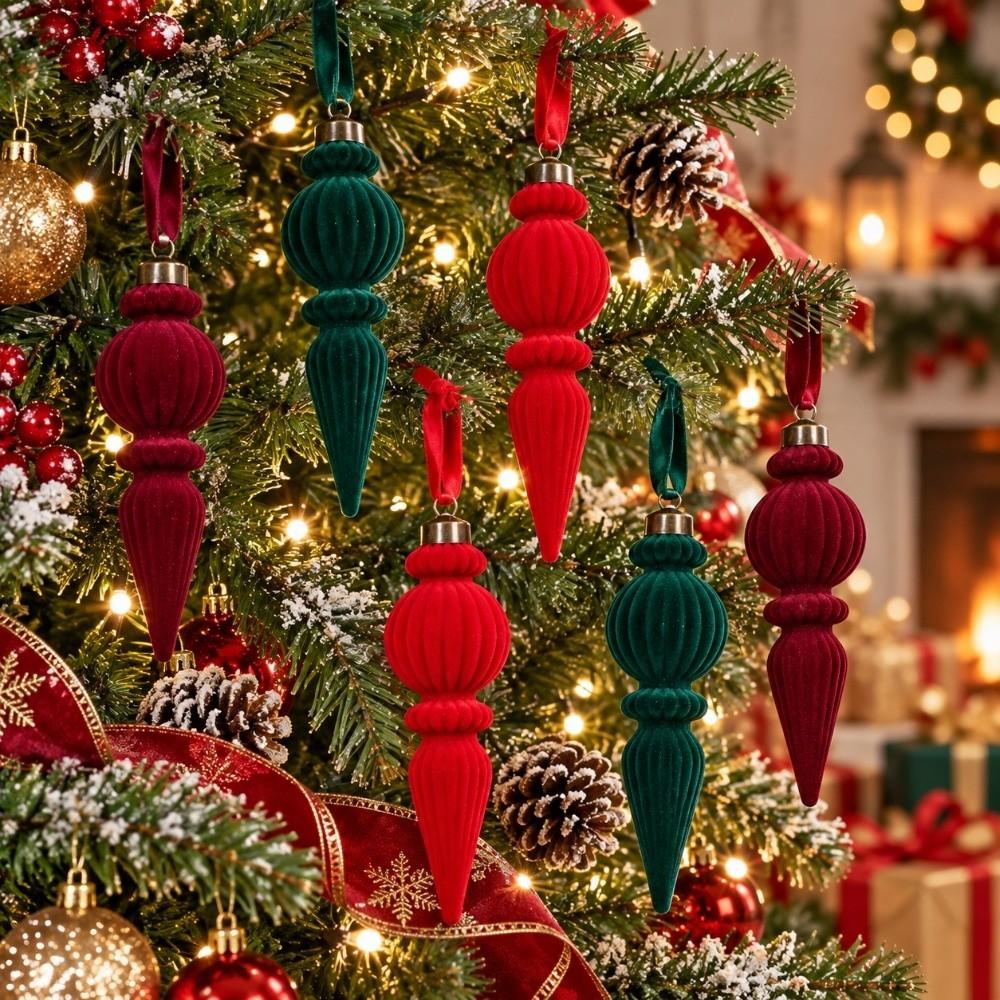 6PCS Solid Color Velvet Christmas Ball Set Exquisite Christmas Finial Ball Pendants New Year