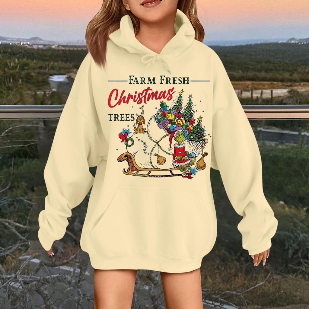 Children's Fashionable Casual Long-sleeved Loose Christmas Print Pullover Hooded Sweatshirt