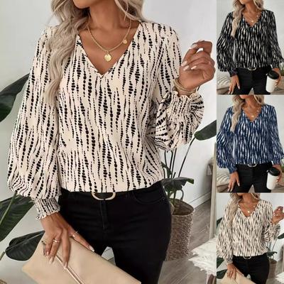 Dámská módní tištěná nařasená halenka s dlouhým rukávem Elegantní top pro evropský americký trh Podzim Zima