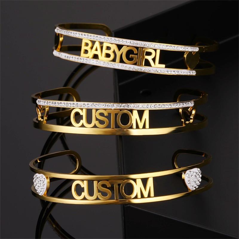 Personalized Custom Name Bracelet For Women Stainless Steel Charms Handmade Engraved Handwriting Love Bangle Gift