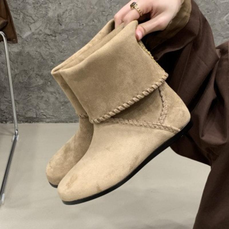 

Fashion Autumnal Retro Woven Design Ankle Boots for Women High Quality Faux Suede Boots Comfortable Round Toe Flat Boot Zapatos De Mujer 35 хаки