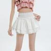 Mini saia kawaii shorts feminino fofo sexy balletcore branco elástico cintura alta babados patchwork saia lolita coreana skort