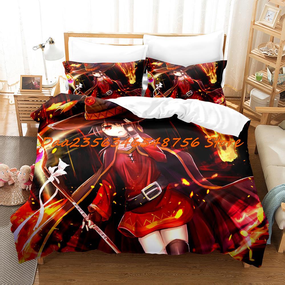 Megumin Konosuba Beding Set Single Twin Ful Quen King-Sized Dimensionsd Dimensions Bed Linen Set Aldult Kid Bedrom Duvetcover Sets 3D Anime Bed Shet
