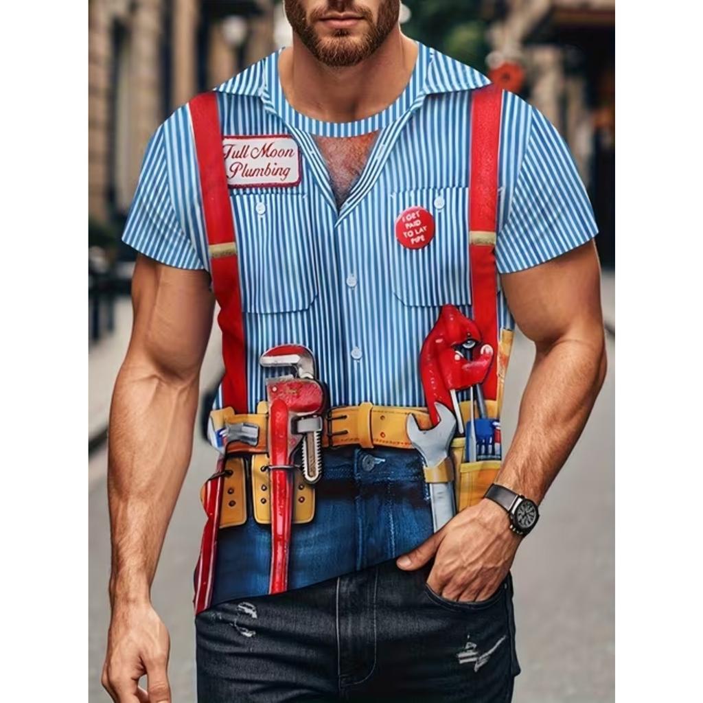 Nuova T-shirt Estiva Moda Uomo Personalità Semplice Fantasia Stampata Top da Uomo
