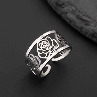 My Shape Roseblumenringe für Damen Mädchen Edelstahl Hohl Rose Fingerring Zarter Modeschmuck Hochzeit Verlobung