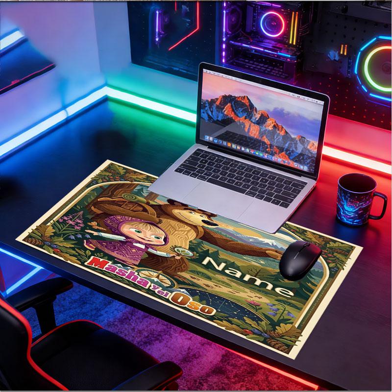 Custom Name Personalized Masha and the Bear Pattern Mousepad, Laptop PC Desk Mat, Decorative Desk Mat for Home Keyboard Pad Gift