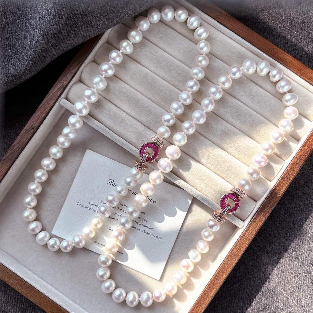 9-10Mm High Quality Natural Freshwater Pearl Necklace Clavicle Chain