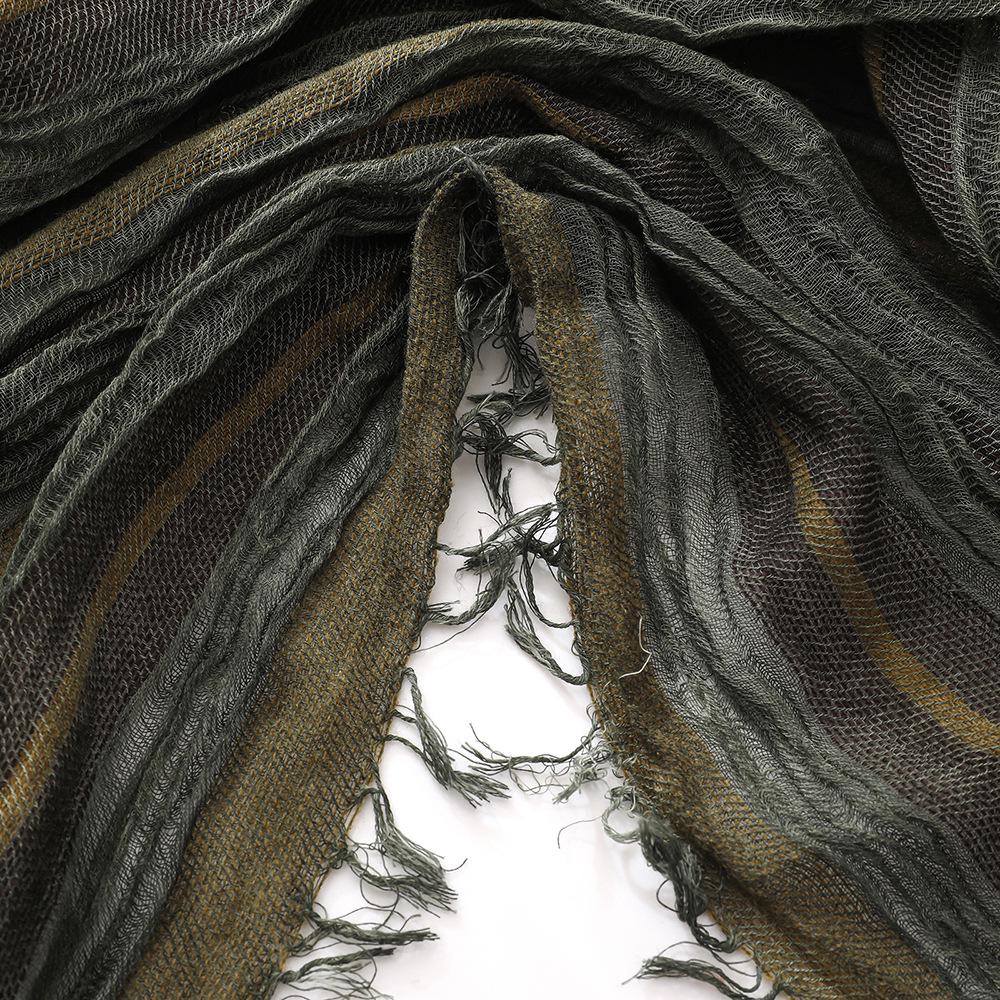 Foulard Rétro Unisexe en Coton et Lin: Rayures Color Block avec Pompons, Style Wasteland pour l'Automne/Hiver