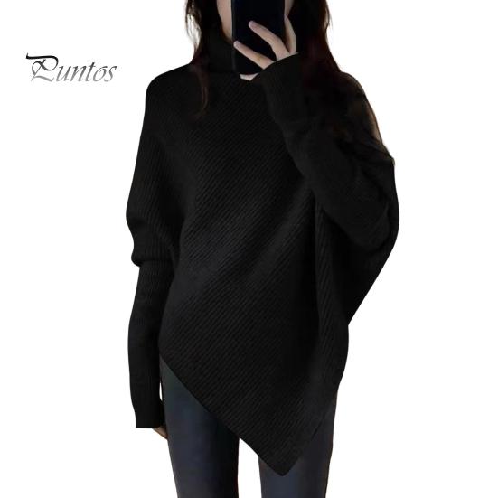 

Женский осенне-зимний свитер с высоким воротником, сплошной цвет, нерегулярный подол, рукав «летучая мышь», толстый, теплый, мягкий, эластичный, свободный пуловер, женский уютный свитер с длинным рукавом