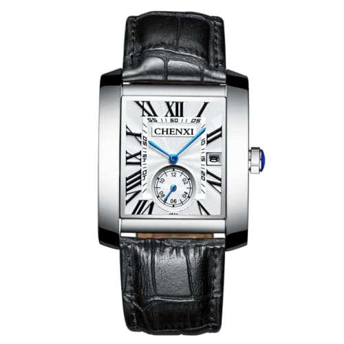 JewelryWe Retro Fashion Men's Watch with Roman Alphabet Dial, Date Display, Leather Band, Perfect for Commuting and School - Silver