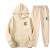 Unisex Casual Hooded Fleece-Lined Sweatshirt Pants Set Sporty Solid Color Outfit Fall