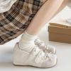 Sweet Bowknot Decoration Velcro Sneakers Women 2025 Autumn Luxury Pearl Chain Mary Jane Shoes Soft Sole Non Slip Casual Shoes