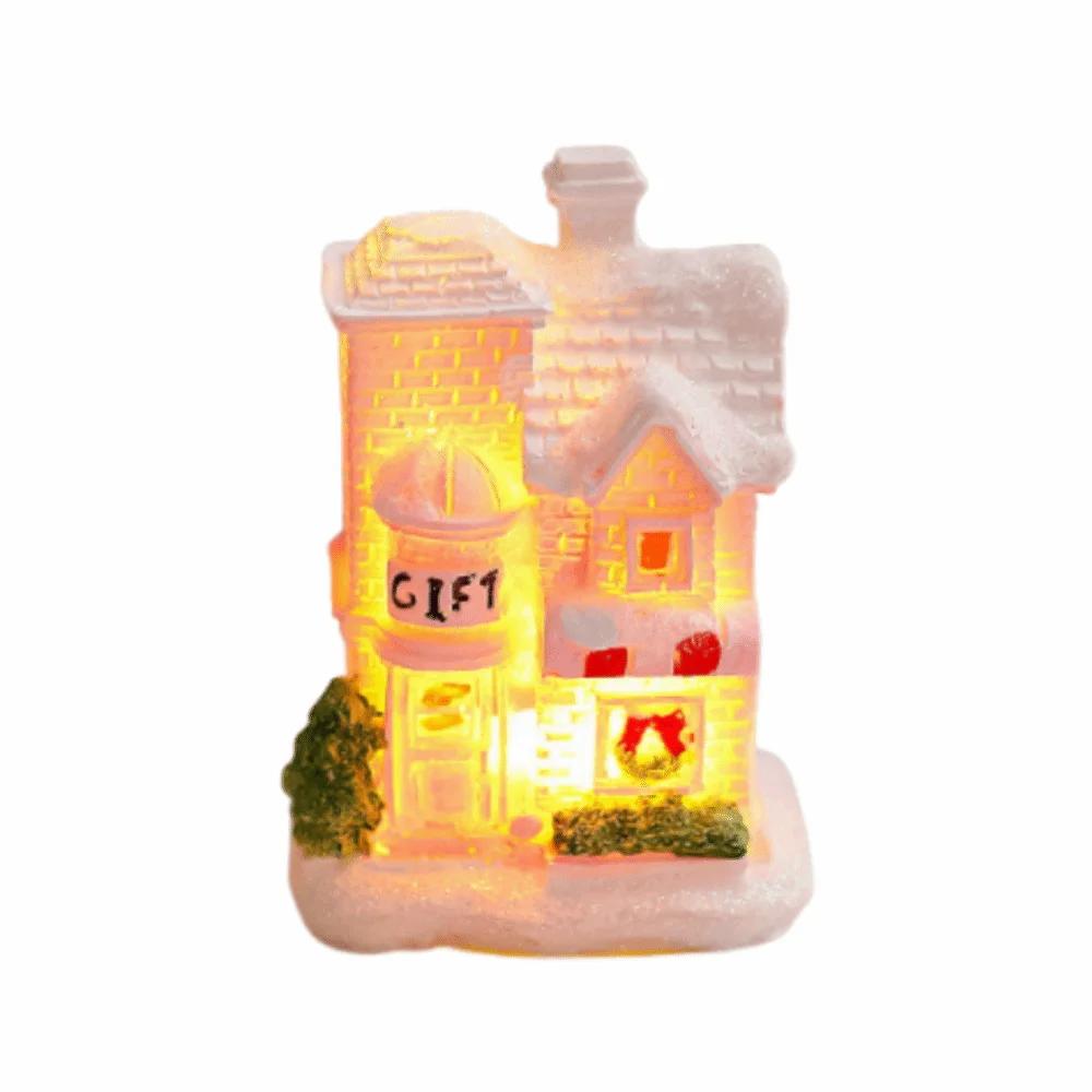 Resin Christmas Glowing Small House Luminous Cute Christmas House Ornament Pink Elegant Christmas Decorations Figurines