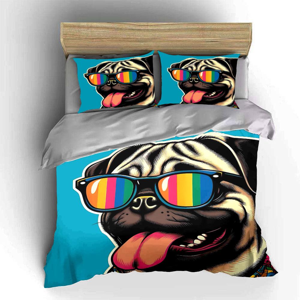 Colorful Dog Art Print Set Bedding Set with 1 Duvet Cover 2 Pillowcases Single Double King Queen, Gift