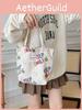 Cute Corduroy Tote Bag Casual Street Style Medium Size Portable Lunch Bag With Letter Pattern Soft Magnetic Closure