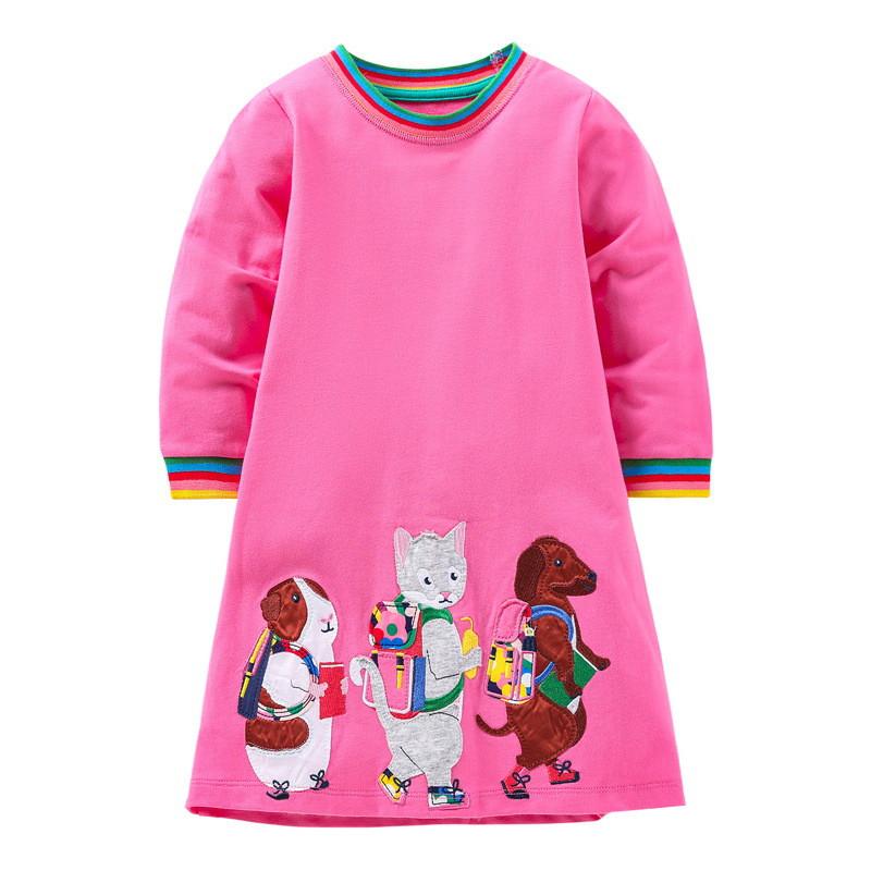 2-7T Autumn Spring Girls Dresses Long Sleeve Cotton Fashion Birthday Gift Kids Clothes O-neck Toddler Cute Frocks