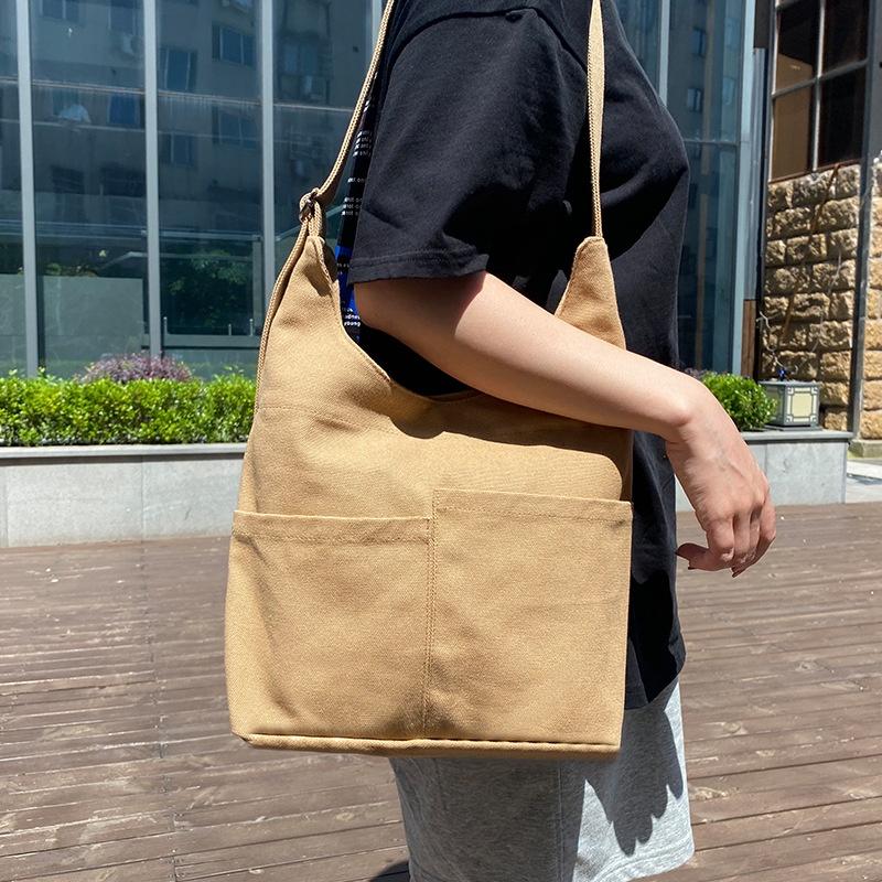 IELGY Large-capacity Multi-pocket Japanese Style Simple Messenger Canvas Bag Women