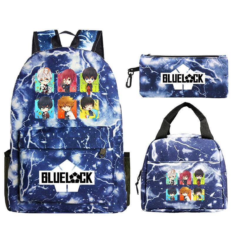3 Piece School Backpack Set for Students Large Capacity Oxford Cloth Schoolbag with Shoulder Strap and Pencil Case