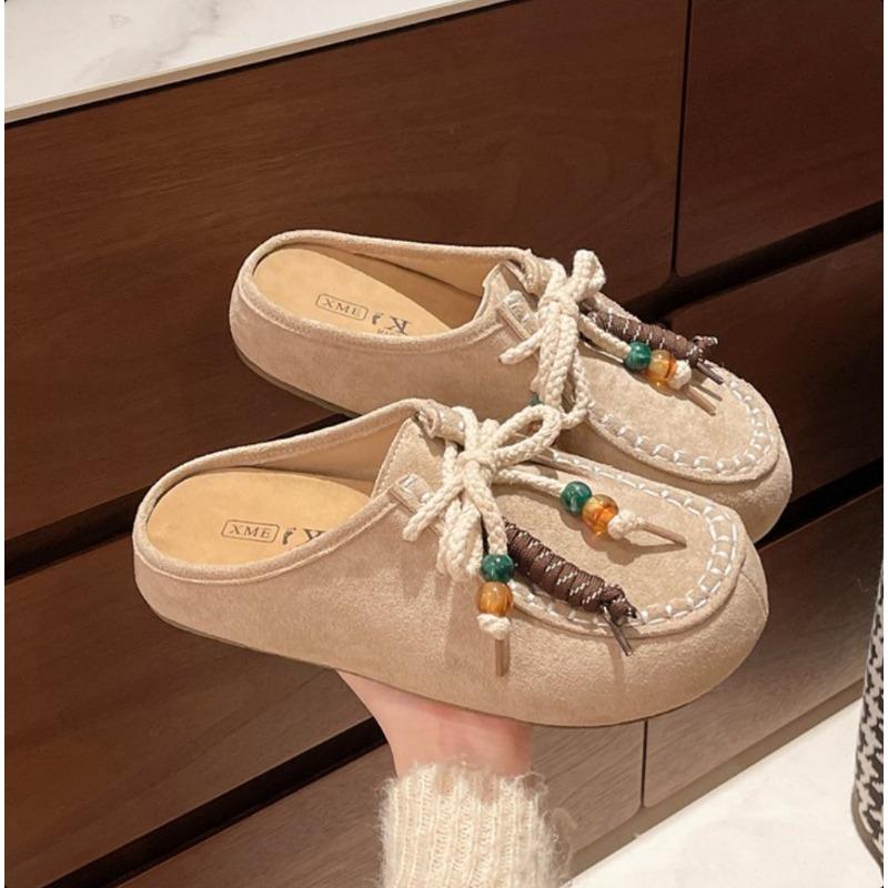 Fashion Retro Versatile Tassel Casual Shoes Women Thick Soled Slippers 2025 Autumn New Fashion Daily Internal Increase Mueller Slides
