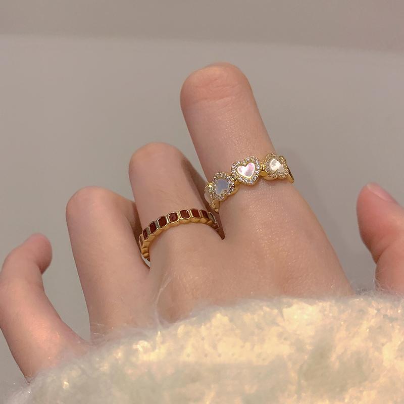 Girl's Sweet Imitation Shell White Heart Shaped Micro Set Zircon Open Ring 2026 Party For Women's Fashion Jewelry Accessories