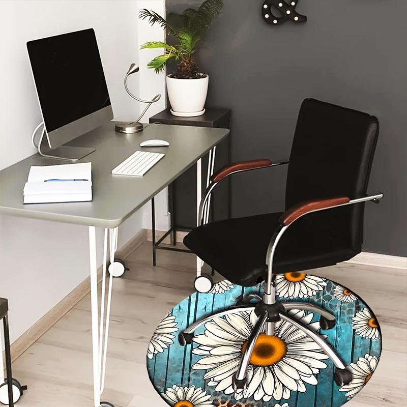 

1pc Office Carpet Chair Mats Daisy Flowers on Blue Wooden Background Perfect for Decorating Office Chairs, Living Rooms, Or Bedrooms.YDT039 80cm by 80cm
