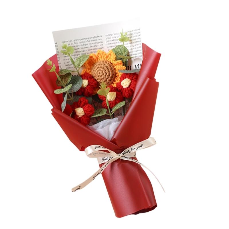 Yarn Sunflower Craft Hand Knitted Artificial Flower Decorative Gift Handmade Flowers For Teachers'Day Birthday Gift