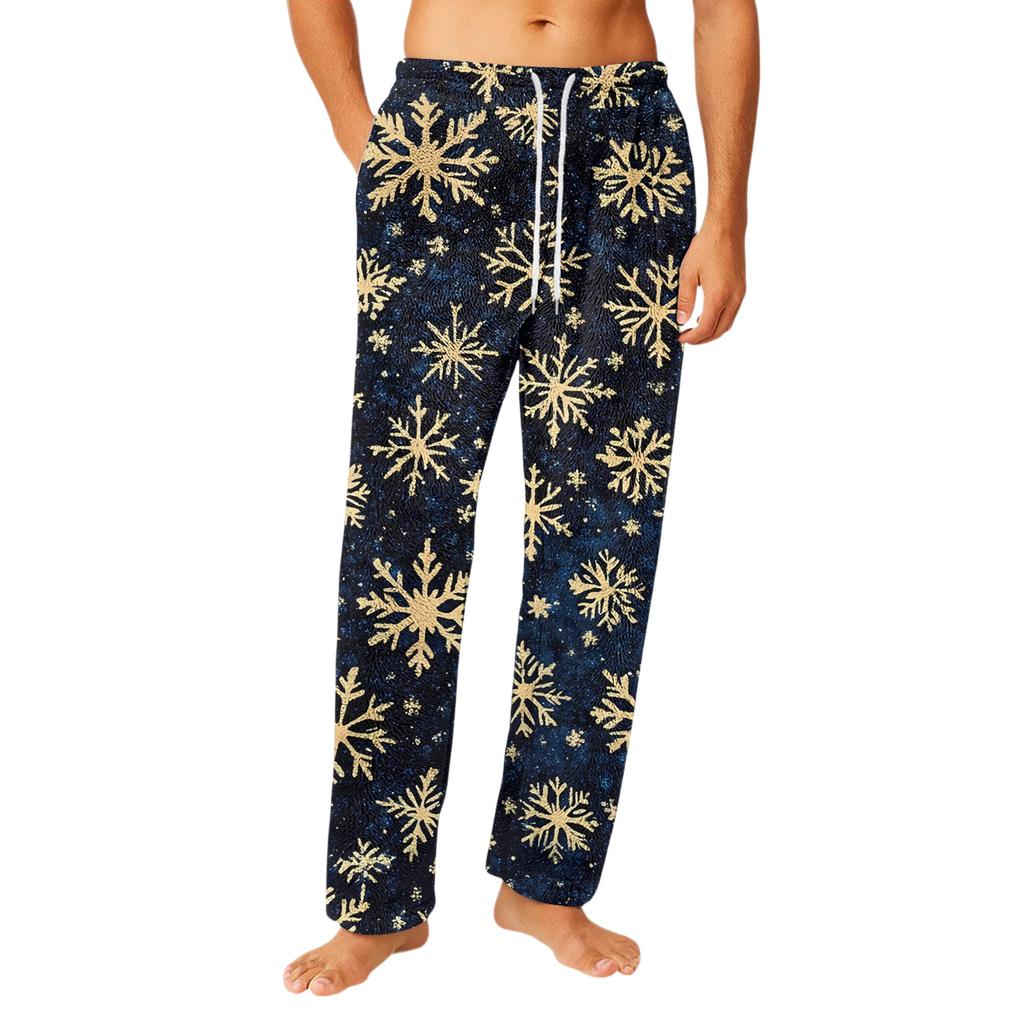 Men's Drawstring Pocket Flannel Pants Homewear Sleep Pants