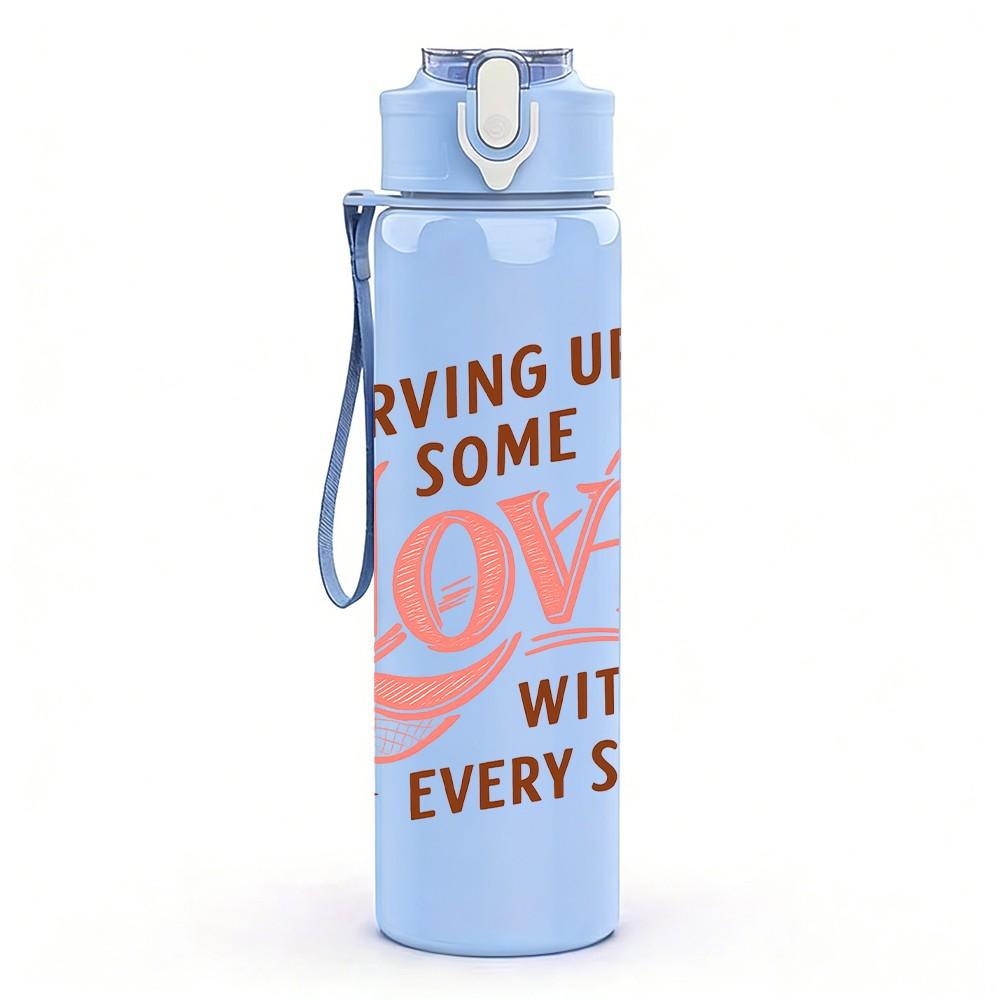 1PC Serving Up Love Shot Glass Text 750ml Color Plastic Sports Water Bottle Leakproof Flip Straw Lid Suitable for Sports Office Home Use