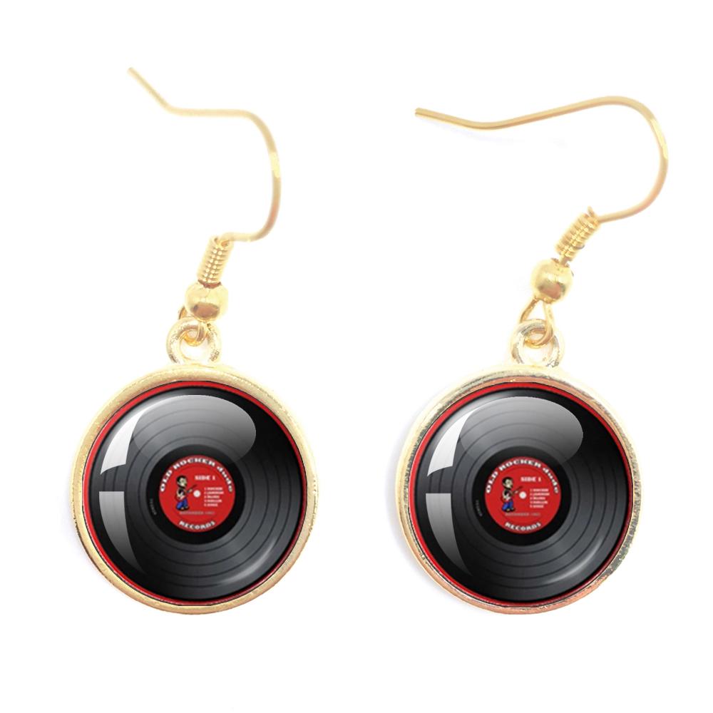 

Classic Vintage Vinyl Records Rretro Phonograph Rrecord Dome Glass Ladies Earrings Music Lover Gifts Music Record Disc Earrings