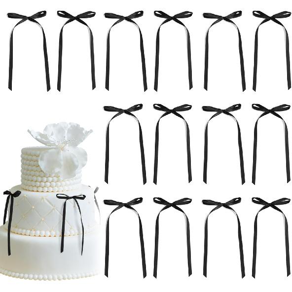 30 Pack Pink Ribbon Bow Cake Toppers Birthday Decorations Coquette Bow Cupcake Toppers for Cake Dessert Wedding Bridal Balloon Wall Party Supplies
