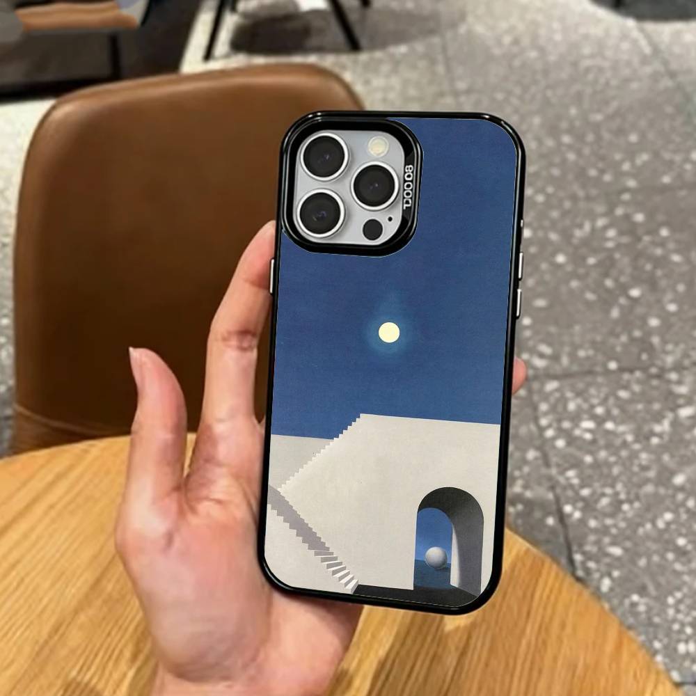 R-Rene M-Magritte Art Aesthetic   Phone Case For iPhone17,16,15,14,13,12,11 Plus,Pro Max Colored Silver Plated Inside Cover iPhone14ProMax