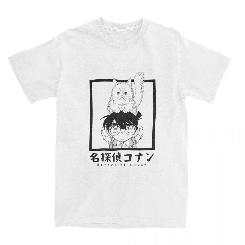 Detective Conan Edogawa Line Art T-Shirt, Unisex Mystery Anime Streetwear Tee, 100% Cotton Casual Short Sleeve Top